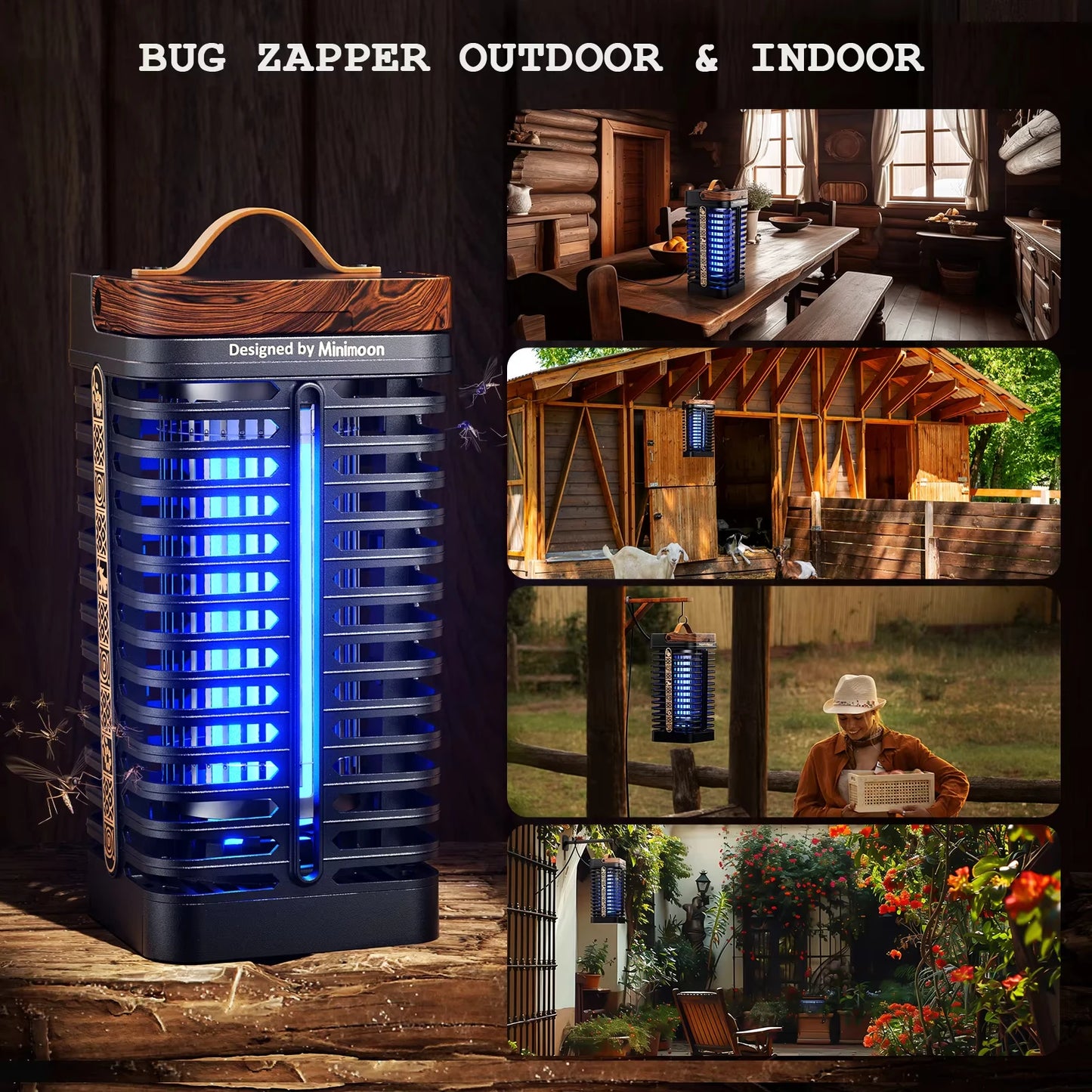 Minimoon Bug Zapper Outdoor 4200V High-Voltage Mosquito Zapper 15w Fly Zapper Fly Traps Mosquito Trap for Home Patio Courtyard