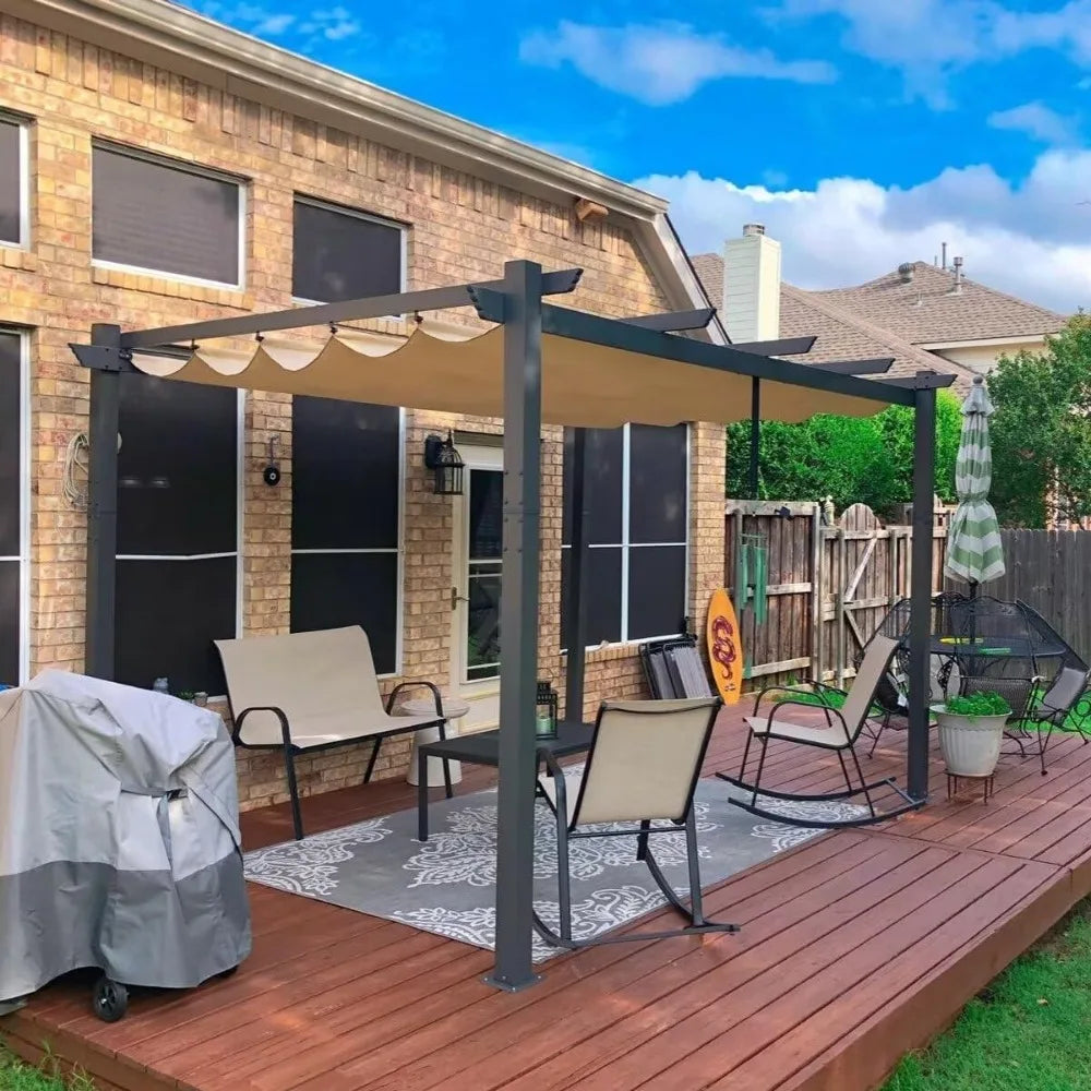 Domi Outdoor Living 10 X 10 Outdoor Retractable Pergola with Weather Resistant Canopy Aluminum Garden Patio Grill Gazebo