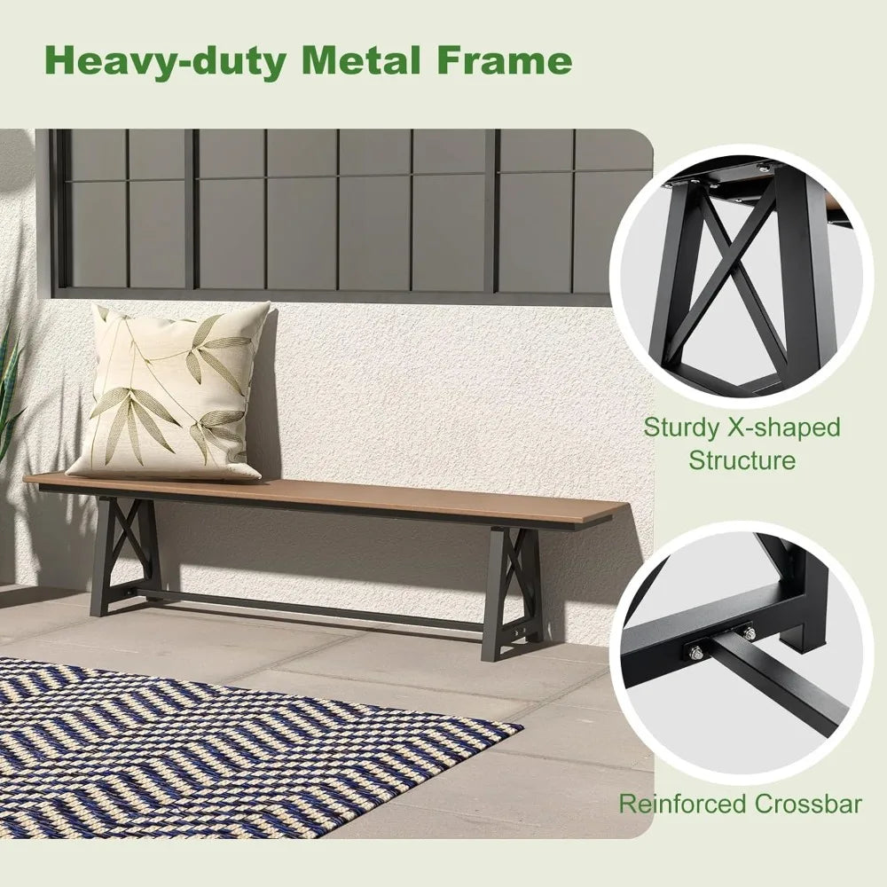 Outdoor Bench Set of 2 Garden Bench 72 Inch Long Metal Frame 1100 Pounds Capacity Weatherproof