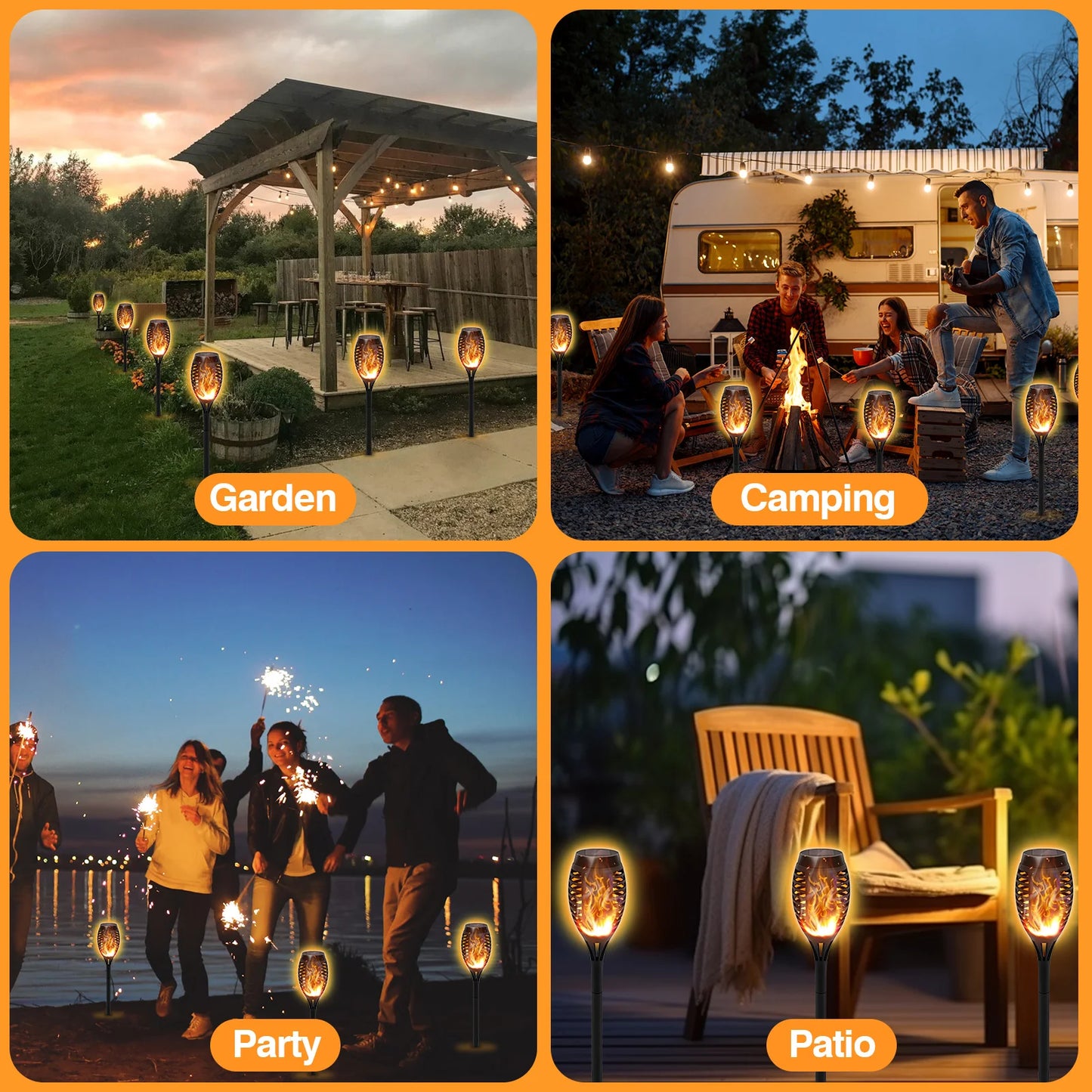 6 Pieces Solar Powered LED Flame Light Flickering Waterproof Garden Decoration Outdoor Lawn Path Patio Floor Lamp