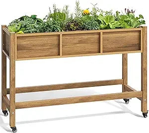 YITAHOME Elevated Garden Bed Kit 3.6x1.5x2.8 FT with Legs and Wheels Outdoor Large Resin Planter Box Stand with Drain Plug