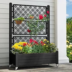 YITAHOME Elevated Garden Bed Kit 3.6x1.5x2.8 FT with Legs and Wheels Outdoor Large Resin Planter Box Stand with Drain Plug