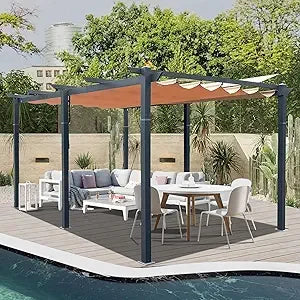 Domi Outdoor Living 10 X 10 Outdoor Retractable Pergola with Weather Resistant Canopy Aluminum Garden Patio Grill Gazebo