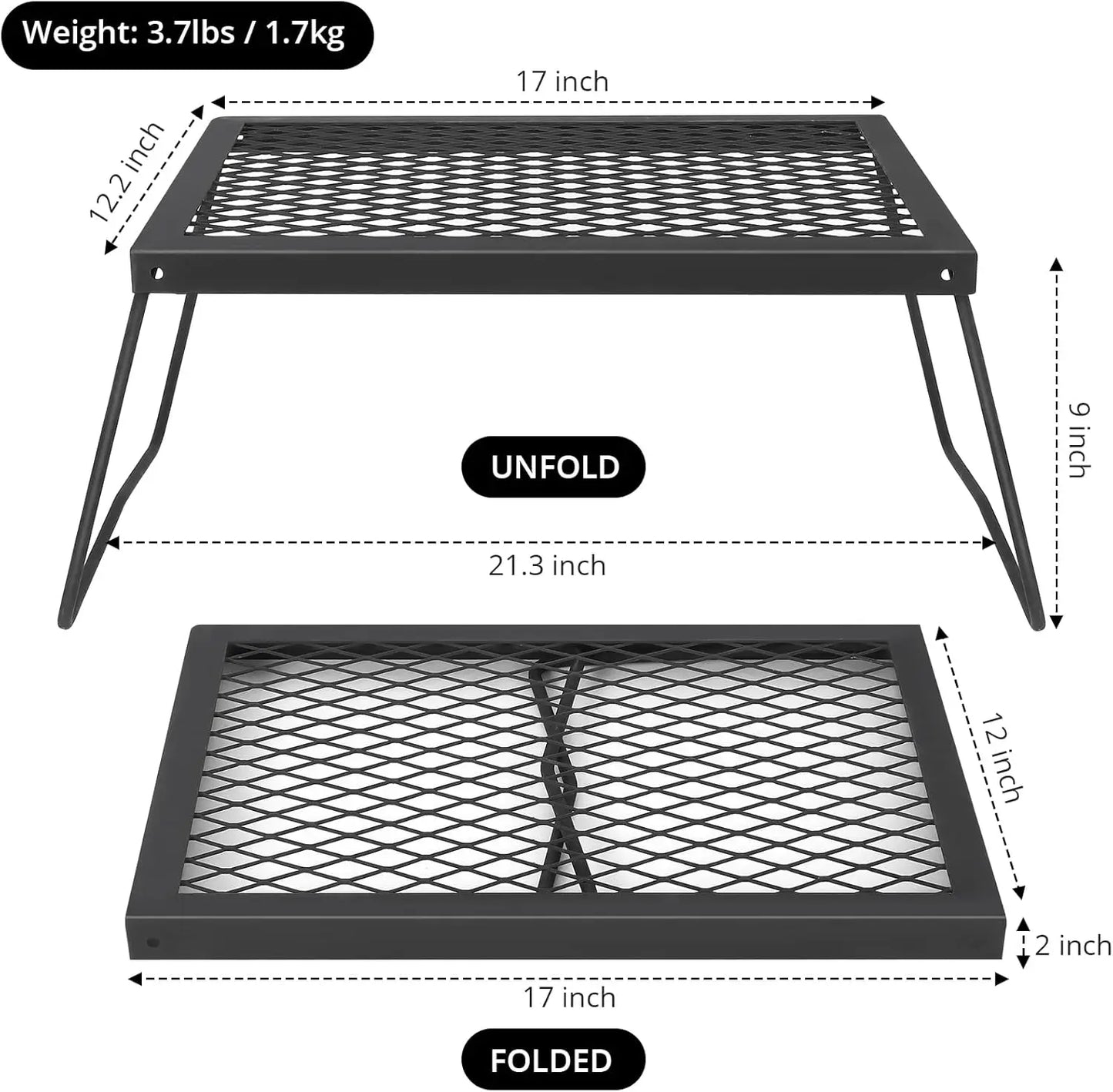 Folding Campfire Grill Heavy Duty Steel Mesh Grate Portable Grilling Rack