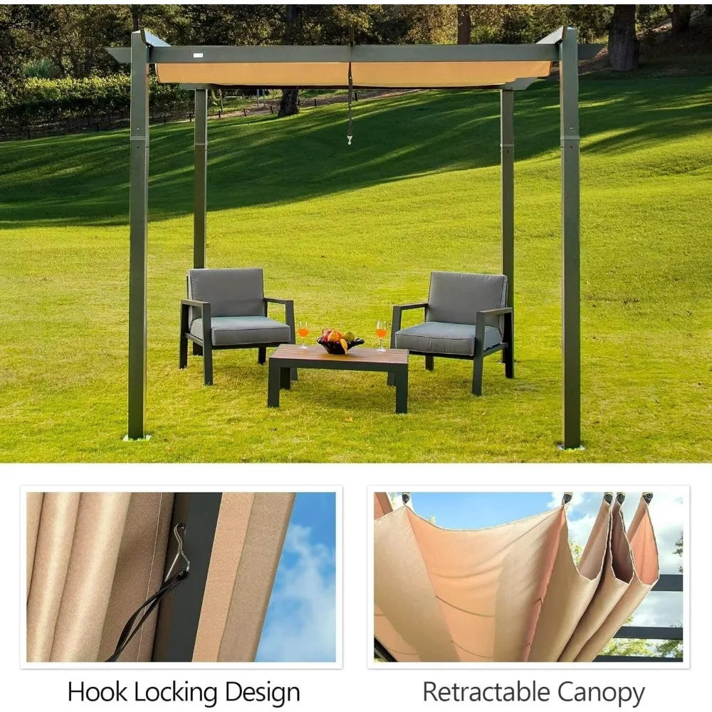 Domi Outdoor Living 10 X 10 Outdoor Retractable Pergola with Weather Resistant Canopy Aluminum Garden Patio Grill Gazebo