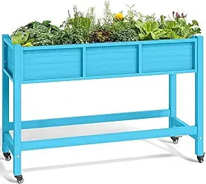 YITAHOME Elevated Garden Bed Kit 3.6x1.5x2.8 FT with Legs and Wheels Outdoor Large Resin Planter Box Stand with Drain Plug