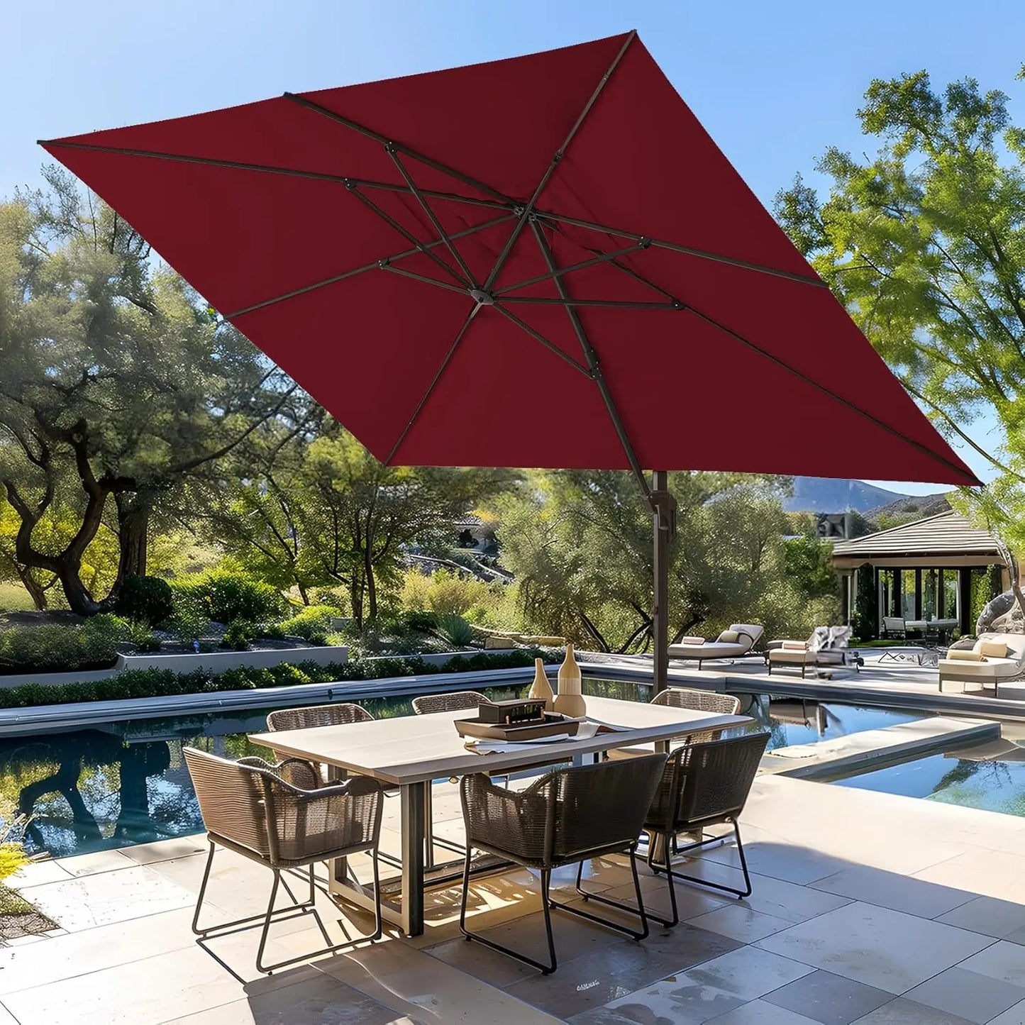 wikiwiki 10x13 FT Rectangular Cantilever Patio Umbrella, Offset Umbrella Outdoor Patio with 360° Rotation and Unlimited Tilting