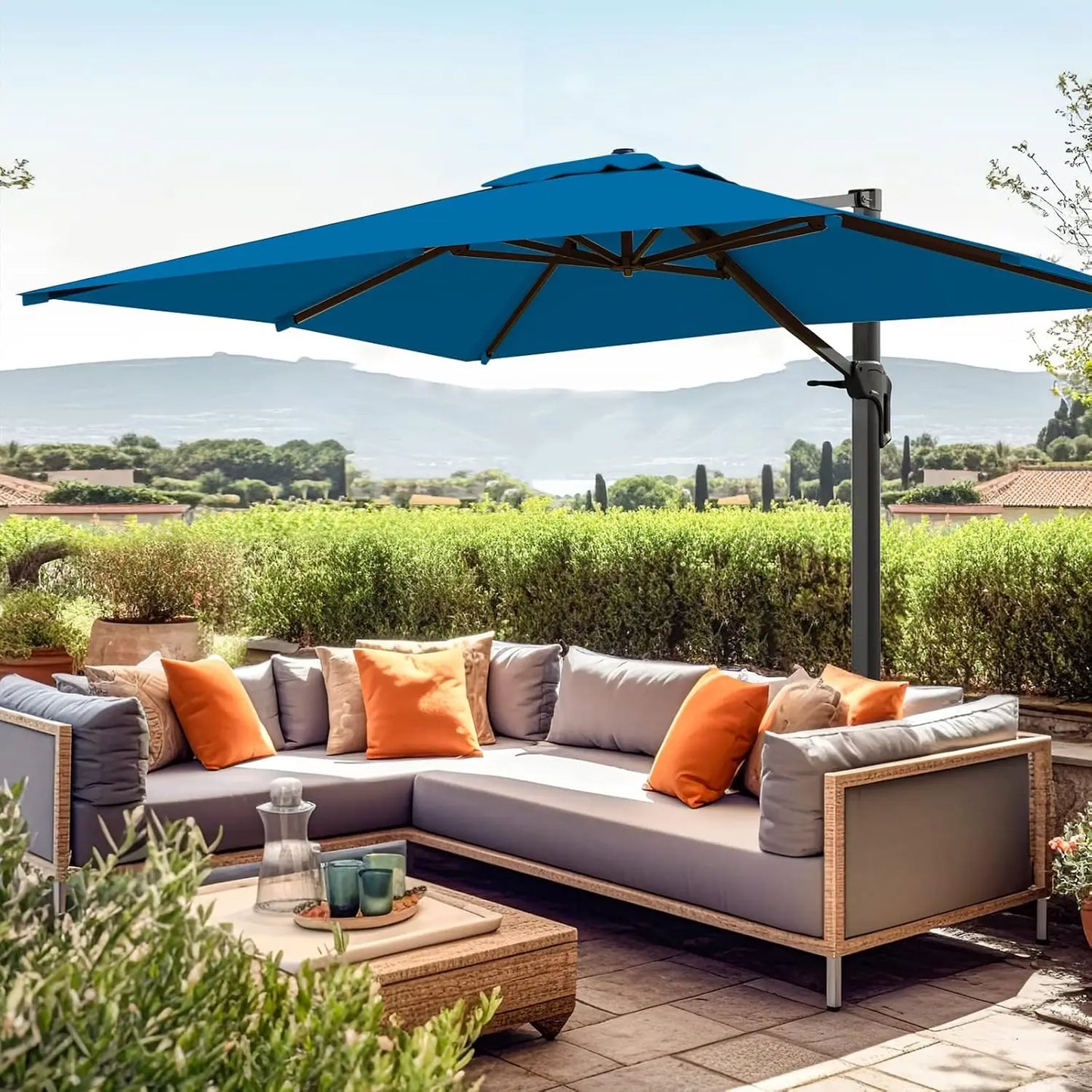 wikiwiki 10x13 FT Rectangular Cantilever Patio Umbrella, Offset Umbrella Outdoor Patio with 360° Rotation and Unlimited Tilting