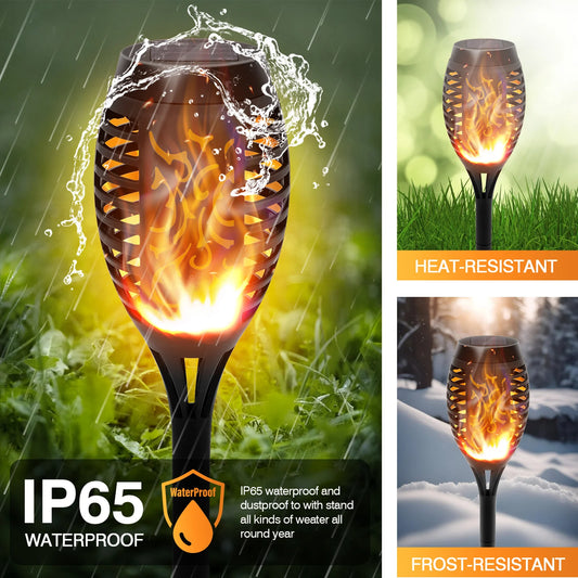 6 Pieces Solar Powered LED Flame Light Flickering Waterproof Garden Decoration Outdoor Lawn Path Patio Floor Lamp